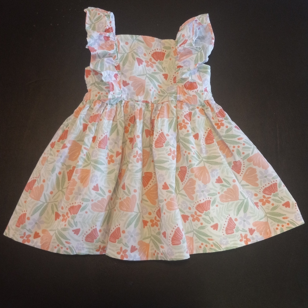 Carter's Coral and Green Floral Sundress with Flutter Sleeves Sz 12 M